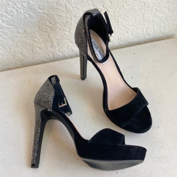 Steve Madden black kisha leather suede sequins heels - Picture 1 of 13
